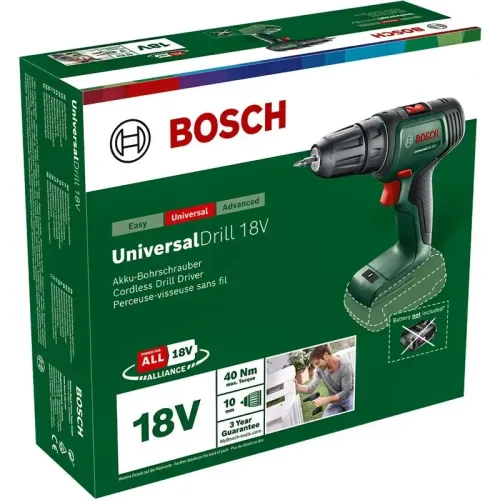 Bosch UniversalDrill 18V аккумуляторная дрель-шуруповерт (без АКБ и ЗУ), 06039D4000
