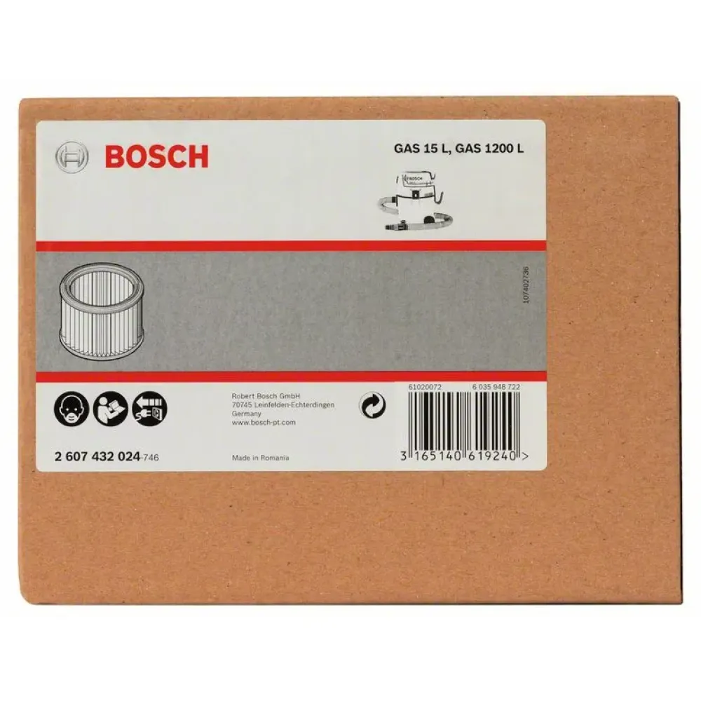 Bosch складчатый фильтр для GAS 15 L и 1200 L, 2607432024