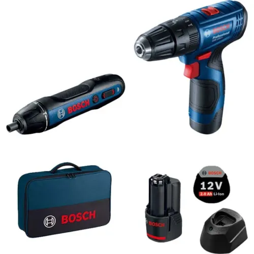 Аккумуляторный набор Bosch Professional: шуруповерт GSB 120-LI с электроотверткой GO (2 x 2 Ач, ЗУ), 06019G8124