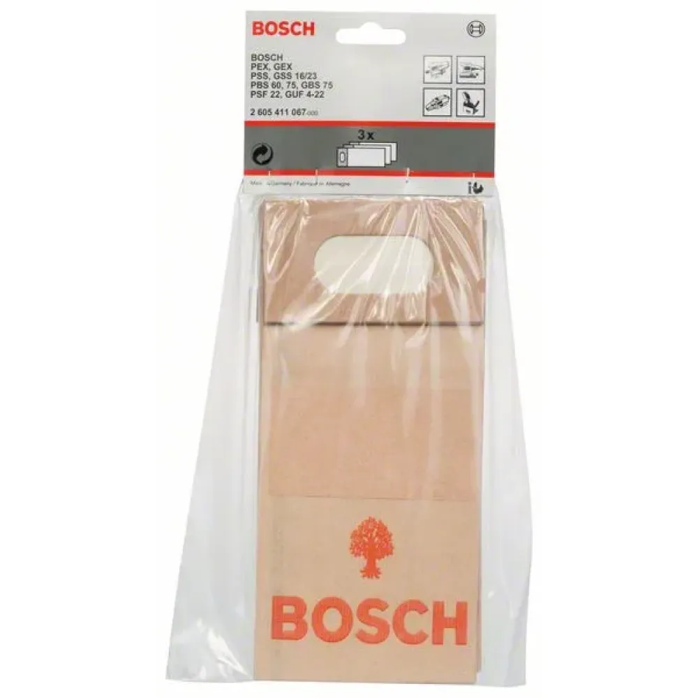 Bosch бумажный пылесборный мешок для PEX, GSS и GUF, 3 шт., 2605411067